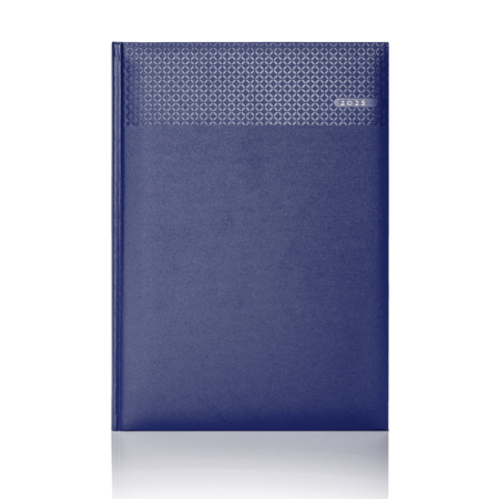 Matra A4 page daily diary in blue with a foil date. 12 month format. A stylish and mono-coloured matt finished padded colour, with a durable finish. Also available in Pocket, QA5 and Quarto size.