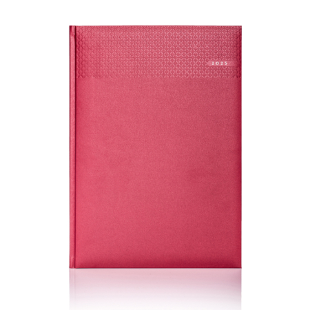 Matra A4 page daily diary in ruby red with a foil date. 12 month format. A stylish and mono-coloured matt finished padded colour, with a durable finish. Also available in Pocket, QA5 and Quarto size.