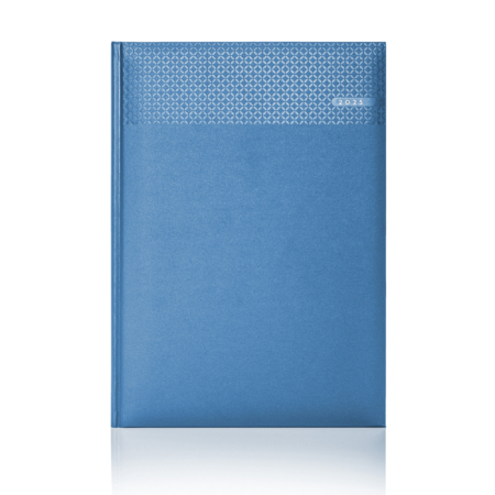 Matra A4 page daily diary in sky blue with a foil date. 12 month format. A stylish and mono-coloured matt finished padded colour, with a durable finish. Also available in Pocket, QA5 and Quarto size.